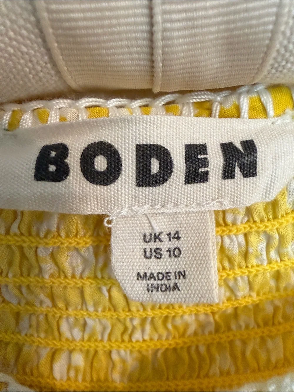 Boden Yellow Puff-Sleeve Smocked Yoke Blouse